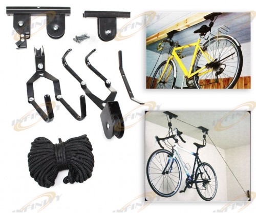 Ceiling Bicycle Garage Hoist Storage Mount Lift Garage Hanger Pulley Rack